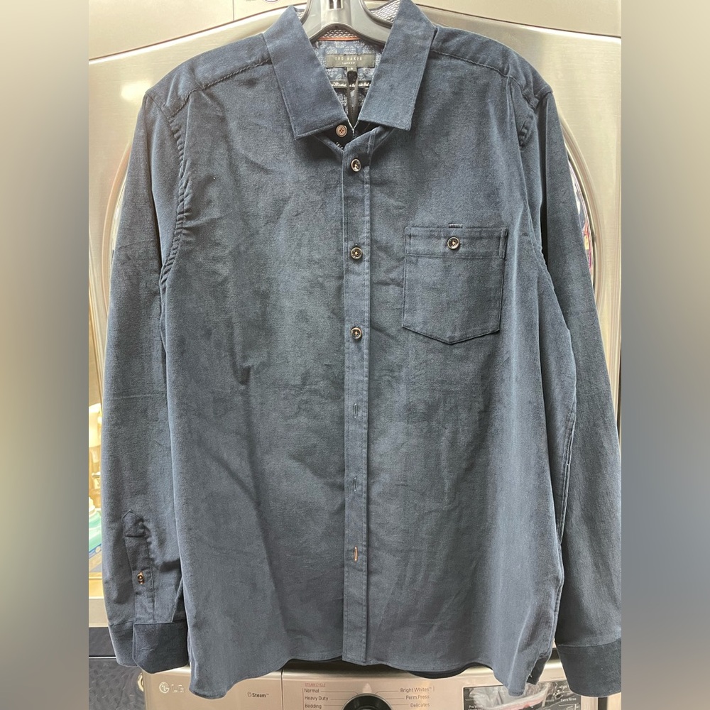NWT Ted Baker Dark Blue Corduroy Casual Button Down Shirt